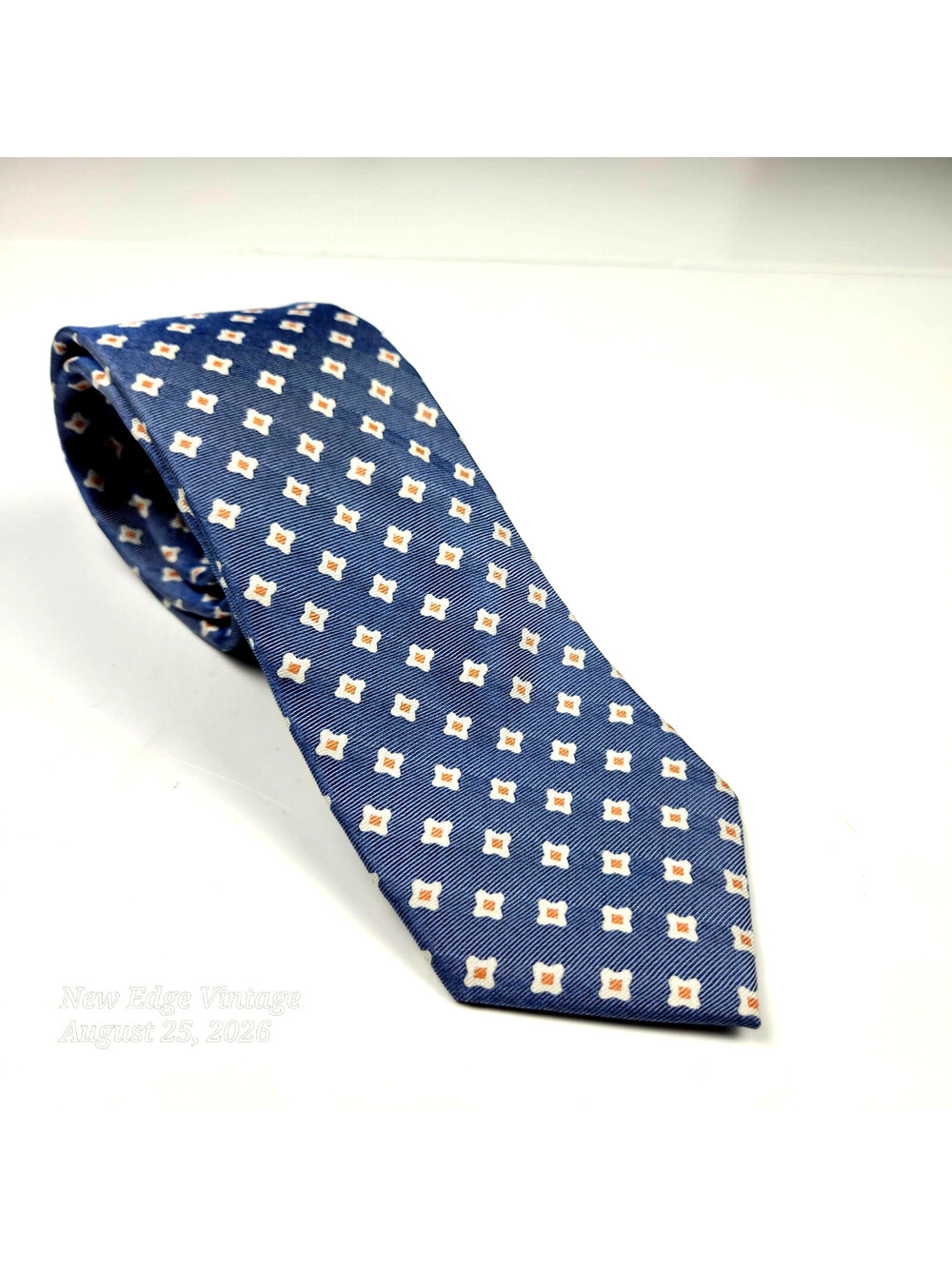 Black Brown 1826 Men’s Silk Tie Blue Orange Geometric Necktie 3.5" Wide
